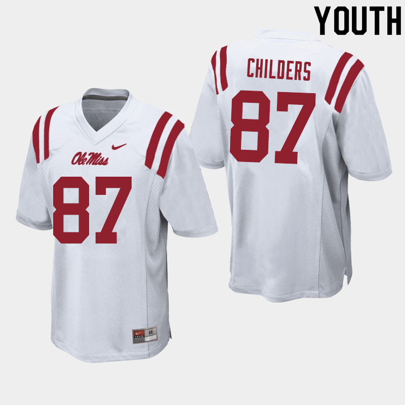Youth #87 Garrett Childers Ole Miss Rebels College Football Jerseys Sale-White - Click Image to Close